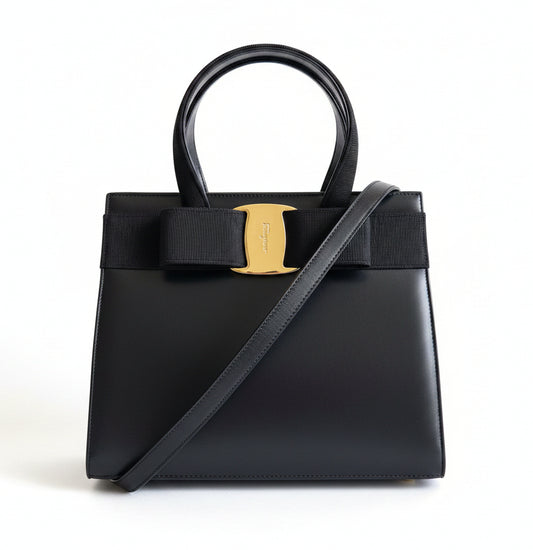 Salvatore Ferragamo Vara Leather Black Two-way Bag