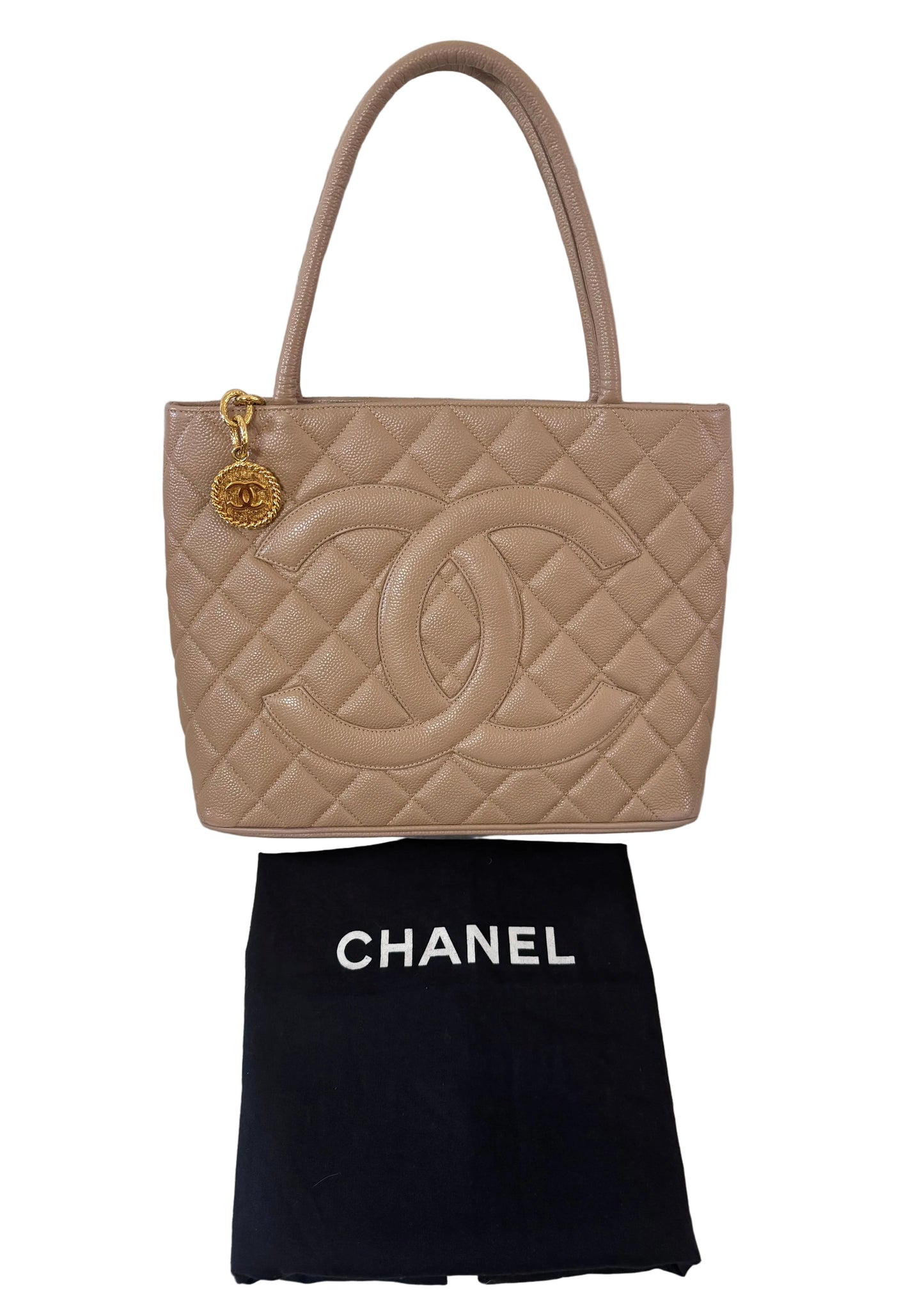 Chanel Beige Caviar Medallion Tote