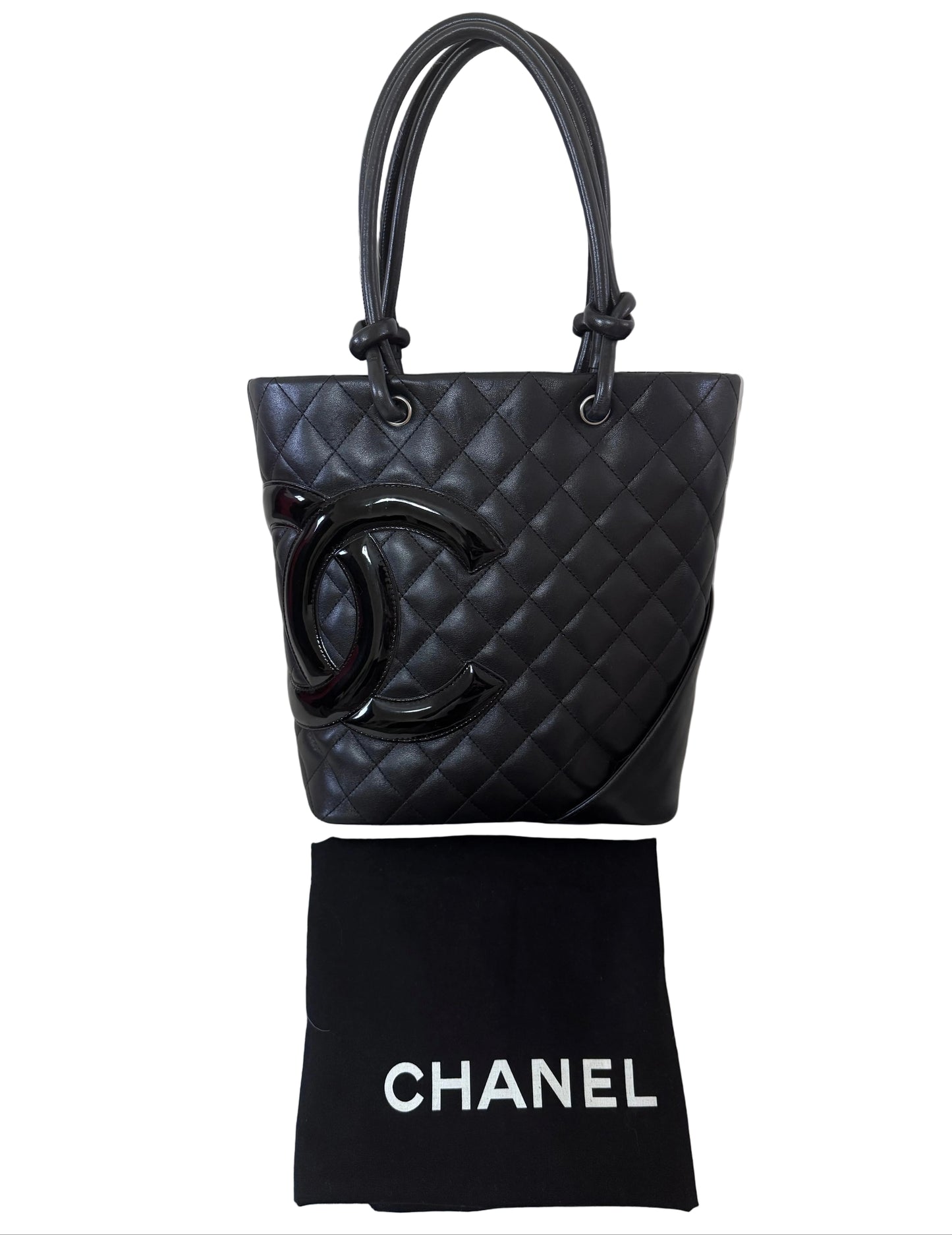 Chanel Black Leather Patent Cambon Line Medium Bag