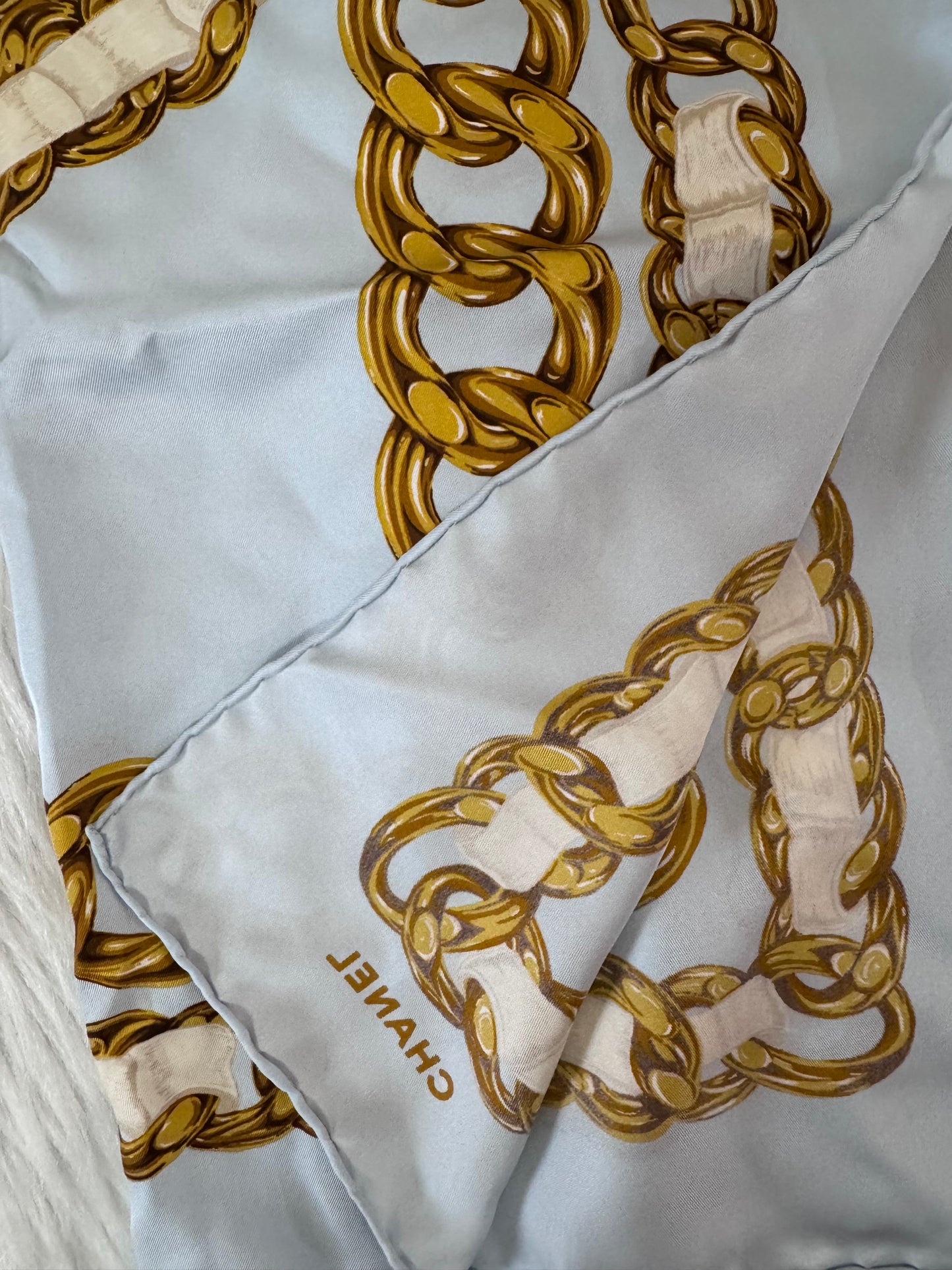 Chanel CC Chain Light Blue Scarf
