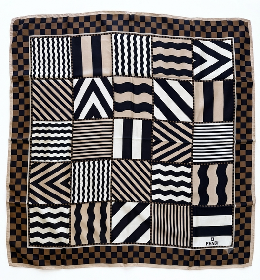 Fendi Foulard Geometric Patchwork Silk Scarf