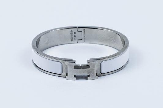 Hermes Clic Clac H White Enamel Palladium Plated Narrow Bracelet PM