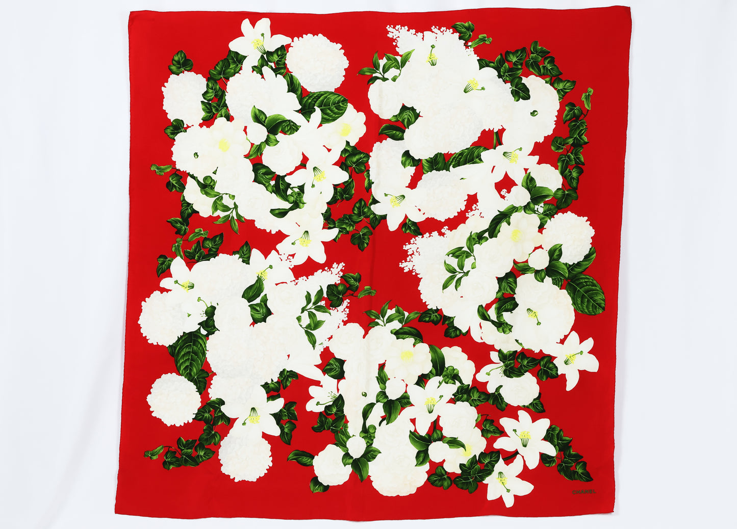 Chanel square scarf camellia -red