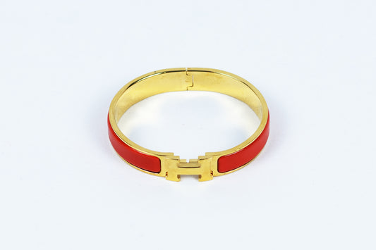 Hermes Clic Clac H Red Enamel Gold Plated Narrow Bracelet GM