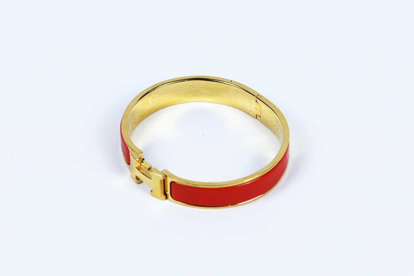 Hermes Clic Clac H Red Enamel Gold Plated Narrow Bracelet GM