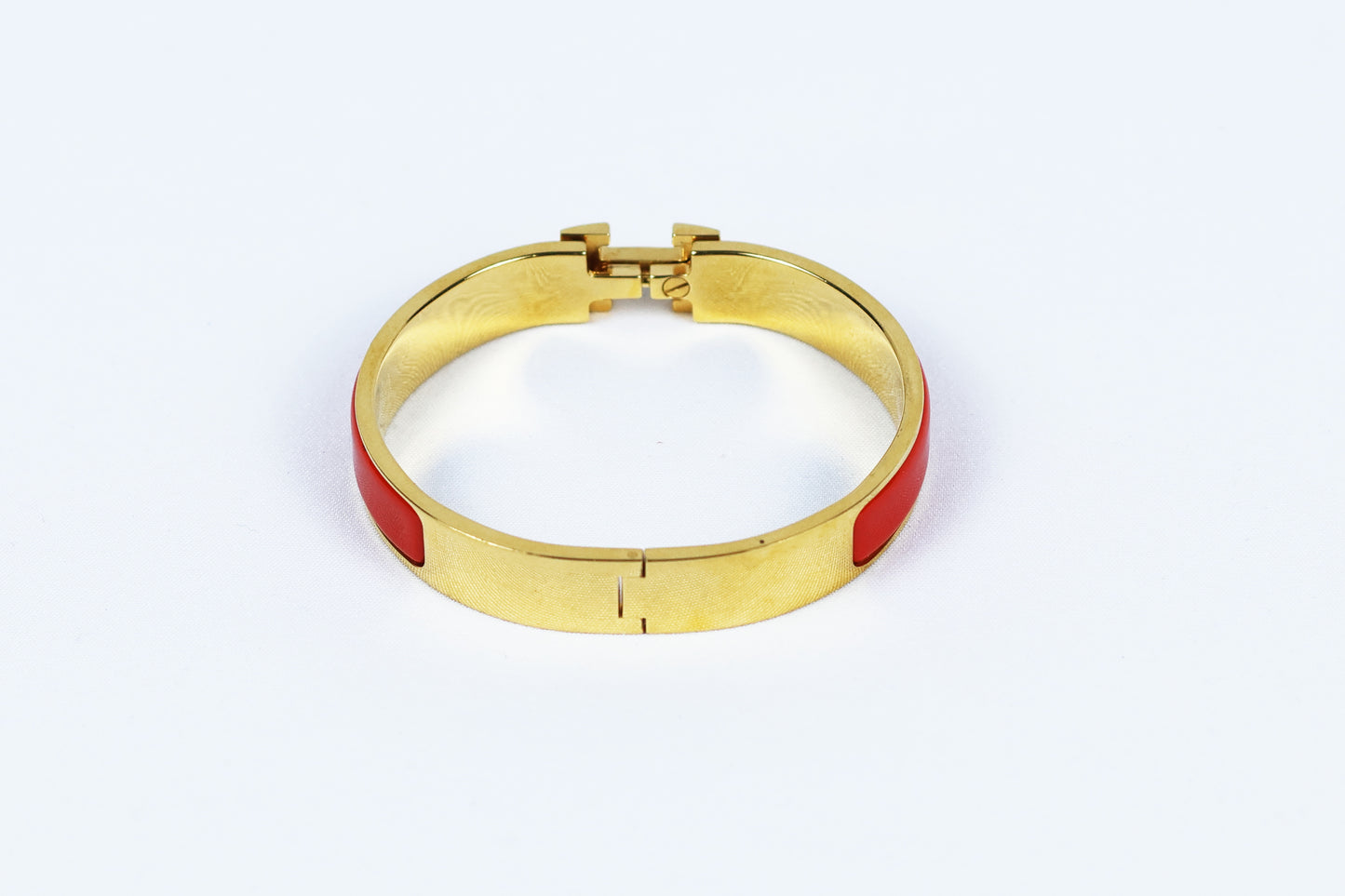 Hermes Clic Clac H Red Enamel Gold Plated Narrow Bracelet GM