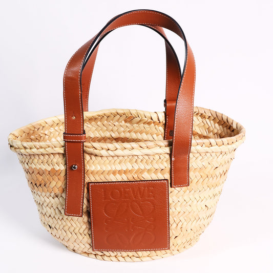 Loewe Small Basket Bag-palm leaf & calf skin leather