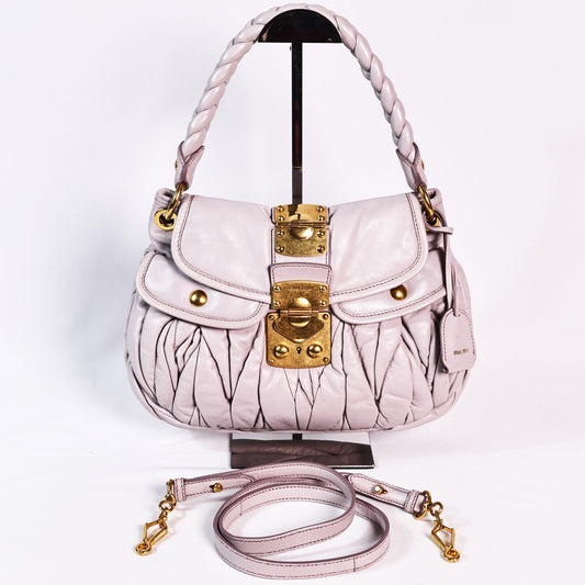 Miu Miu Light Lilac Matelasse Leather Two Way bag