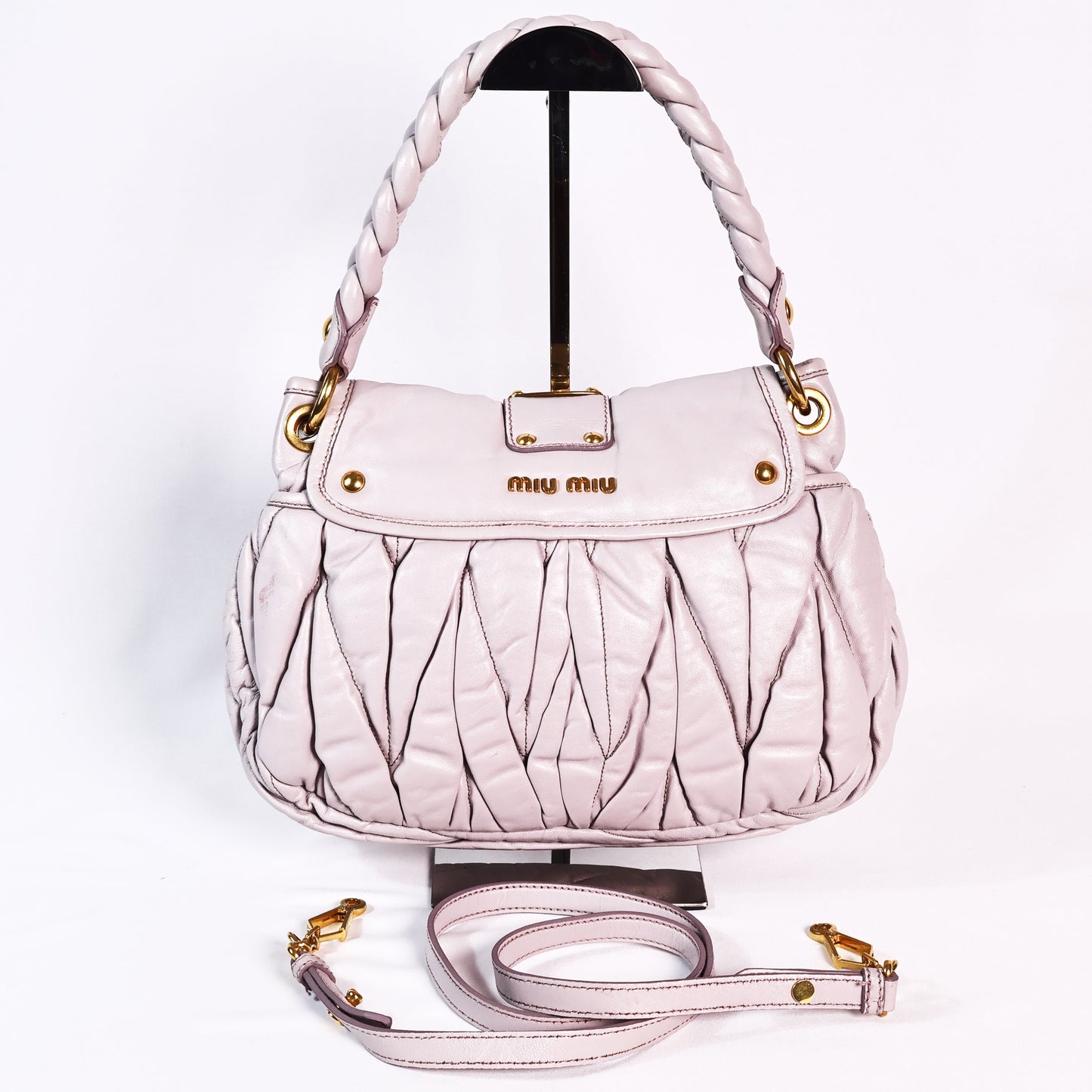 Miu Miu Light Lilac Matelasse Leather Two Way bag